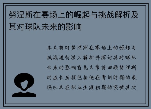 努涅斯在赛场上的崛起与挑战解析及其对球队未来的影响